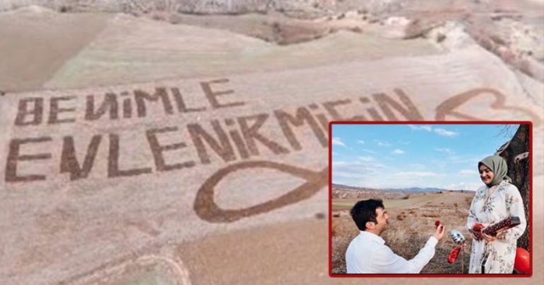 Traktörüyle tarlaya ‘Benimle evlenir misin’ yazdı