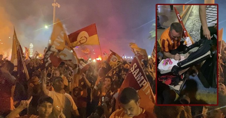 Galatasaray’ın şampiyonluk kutlamasında bebeği unuttular