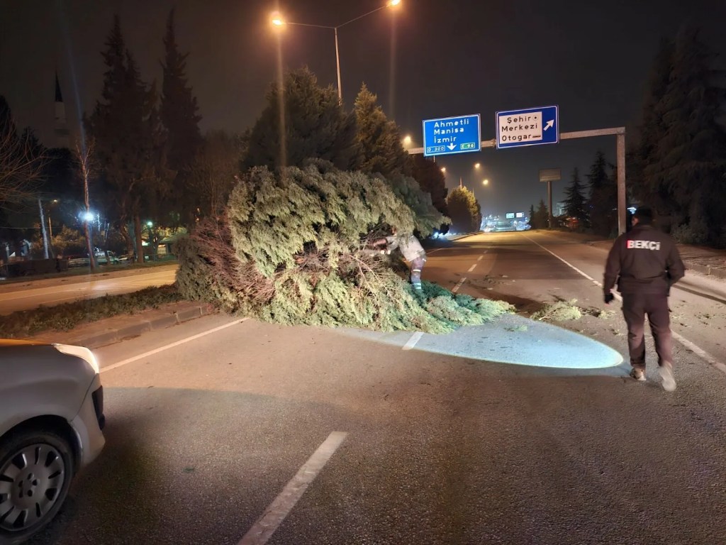 Manisa'da Şiddetli Rüzgar: Minare Külahı Uçtu, Ağaçlar Devrildi