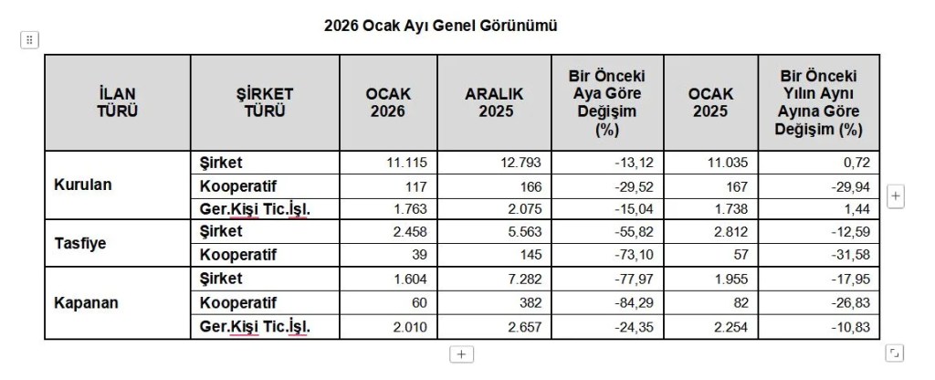 Ocak Ayında Şirket Kuruluşları Azaldı