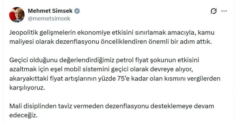Bakan Şimşek: Akaryakıt Fiyat Artışını Vergilerle Karşılıyoruz