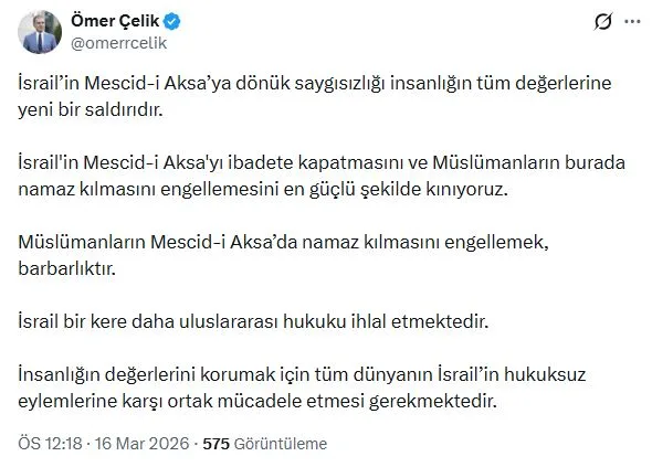 AK Parti'den İsrail'e Mescid-i Aksa Tepkisi