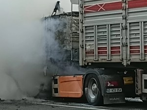 Ordu Ünye'de TIR Yangını Trafiği Aksattı