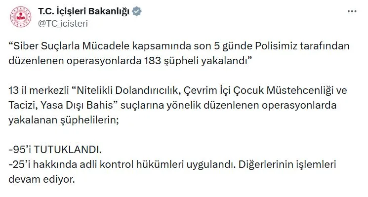 13 İlde Siber Suç Operasyonu: 95 Kişi Tutuklandı