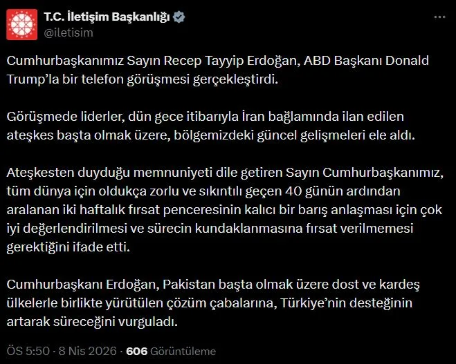 Erdoğan ve Trump İran Ateşkesi Üzerine Görüştü