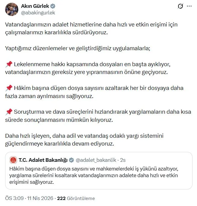 Adalet Bakanı Gürlek: Dosya Yükünü Azaltıyoruz