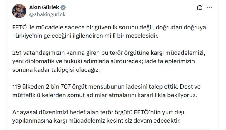 Adalet Bakanı Gürlek'ten FETÖ İade Talepleri Açıklaması