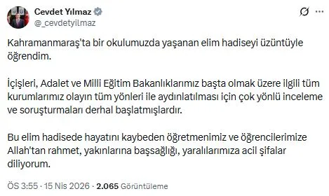 Kahramanmaraş'ta Okuldaki Saldırı İçin İnceleme Başlatıldı