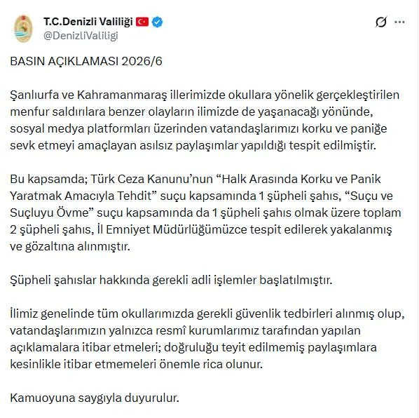 Denizli'de Yanıltıcı Paylaşımlar Yapan İki Kişi Gözaltında