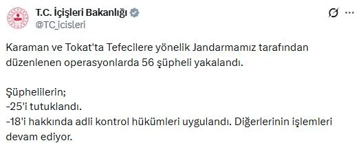 Karaman ve Tokat'ta Tefeci Operasyonu: 25 Kişi Tutuklandı