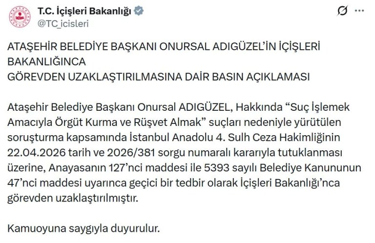 Ataşehir Belediye Başkanı Adıgüzel Görevden Alındı