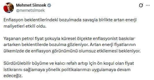 Bakan Şimşek: Fiyat İstikrarı İçin Kararlıyız