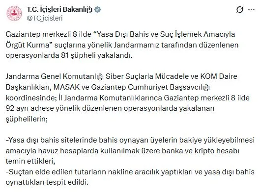 Gaziantep Merkezli Operasyonda 81 Kişi Gözaltında