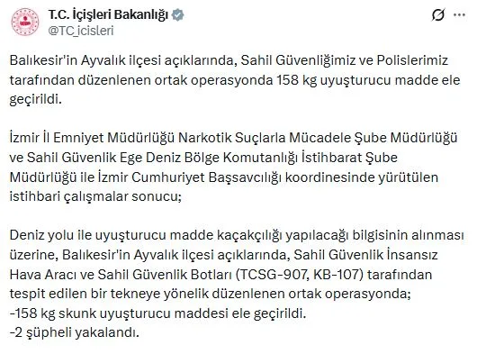 Balıkesir'de Tekne Operasyonunda 158 Kilo Uyuşturucu Yakalandı