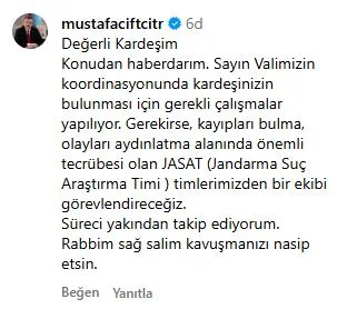 Bakan Çiftçi, kayıp Uğur için harekete geçti
