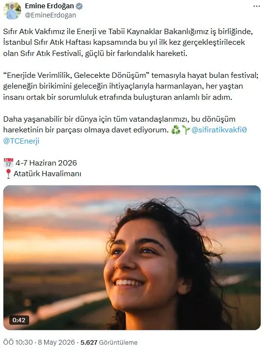 Emine Erdoğan'dan Sıfır Atık Festivali'ne Davet