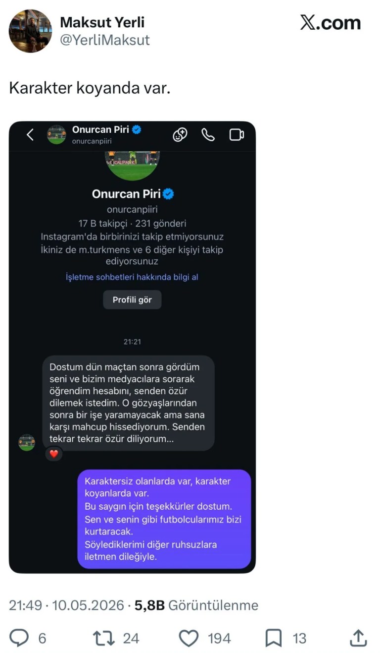 Kayserispor Kalecisi Piri'den Taraftara Özür