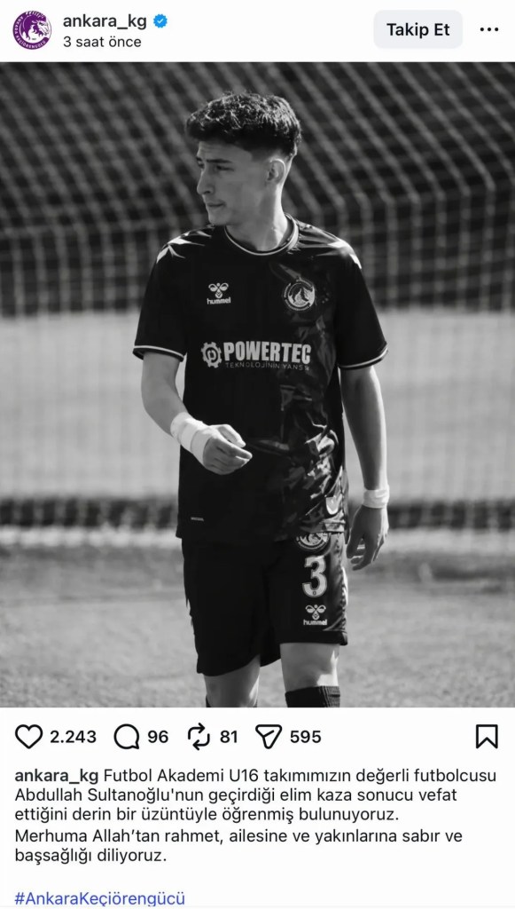Genç futbolcu Abdullah kazada yaşamını yitirdi!