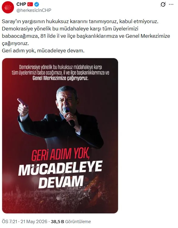CHP'den Geri Adım Yok Açıklaması
